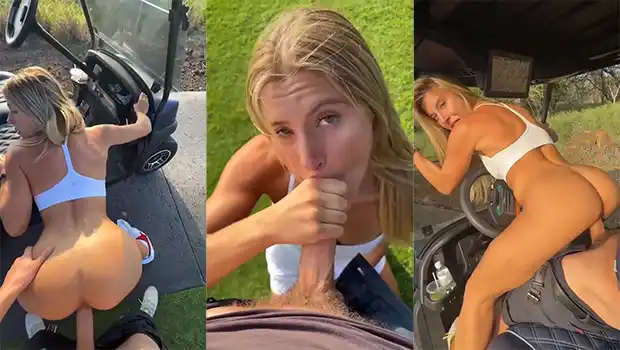 Sexo afuera con una rubia en un carrito de golf